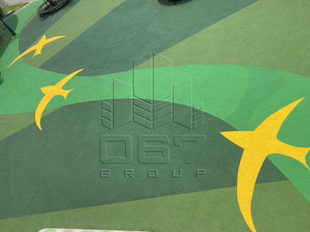 Poured rubber playground safety surfacing installed by 067 Group